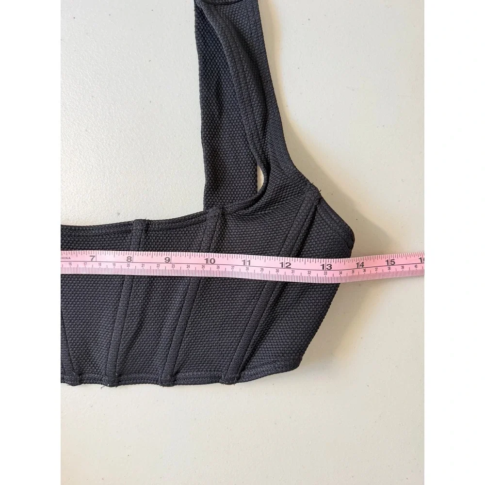 L*Space Odessa Corset Bikini Top Black Square Neck Swim Swimwear M